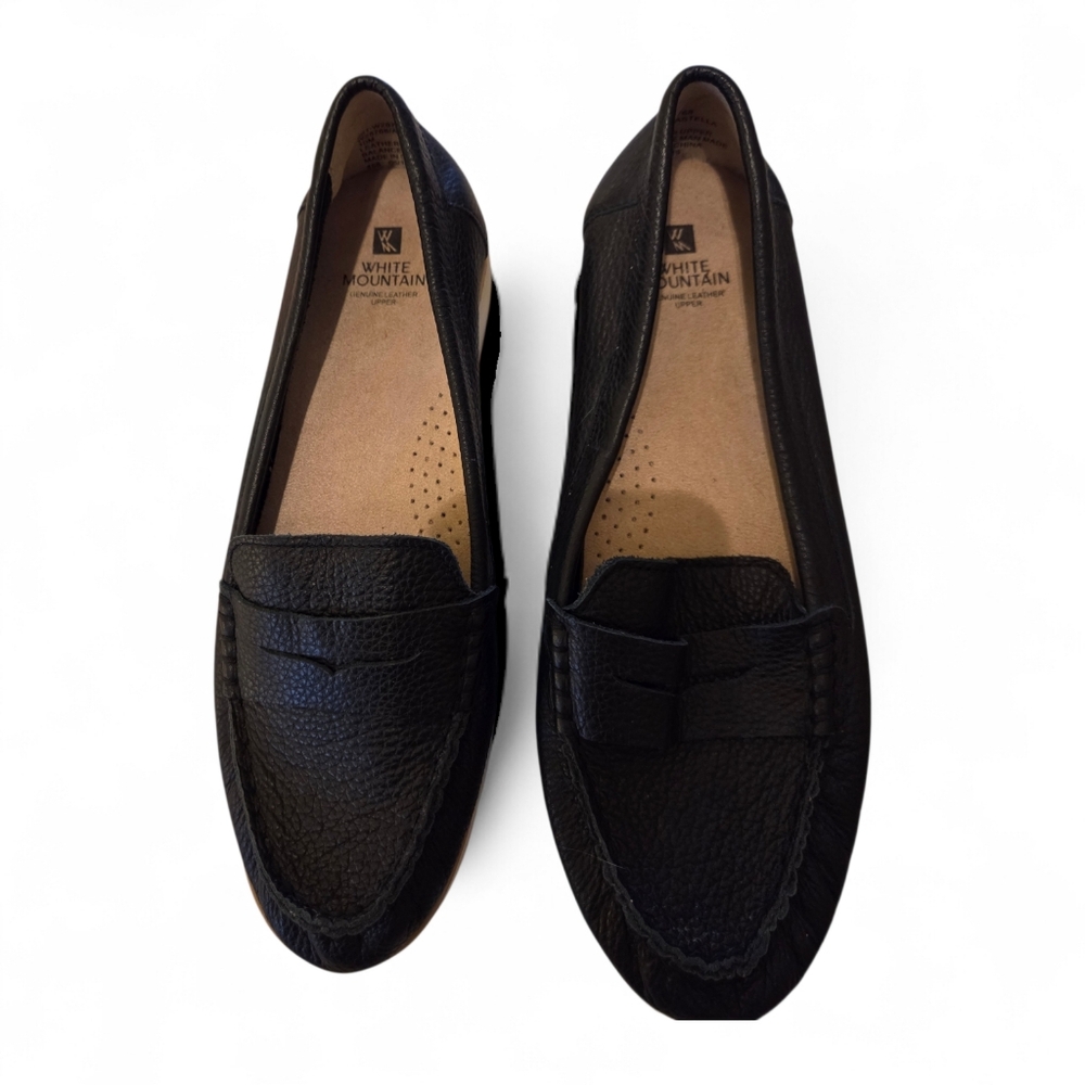 Vintage Black Leather Penny Loafers - Women's Flats
